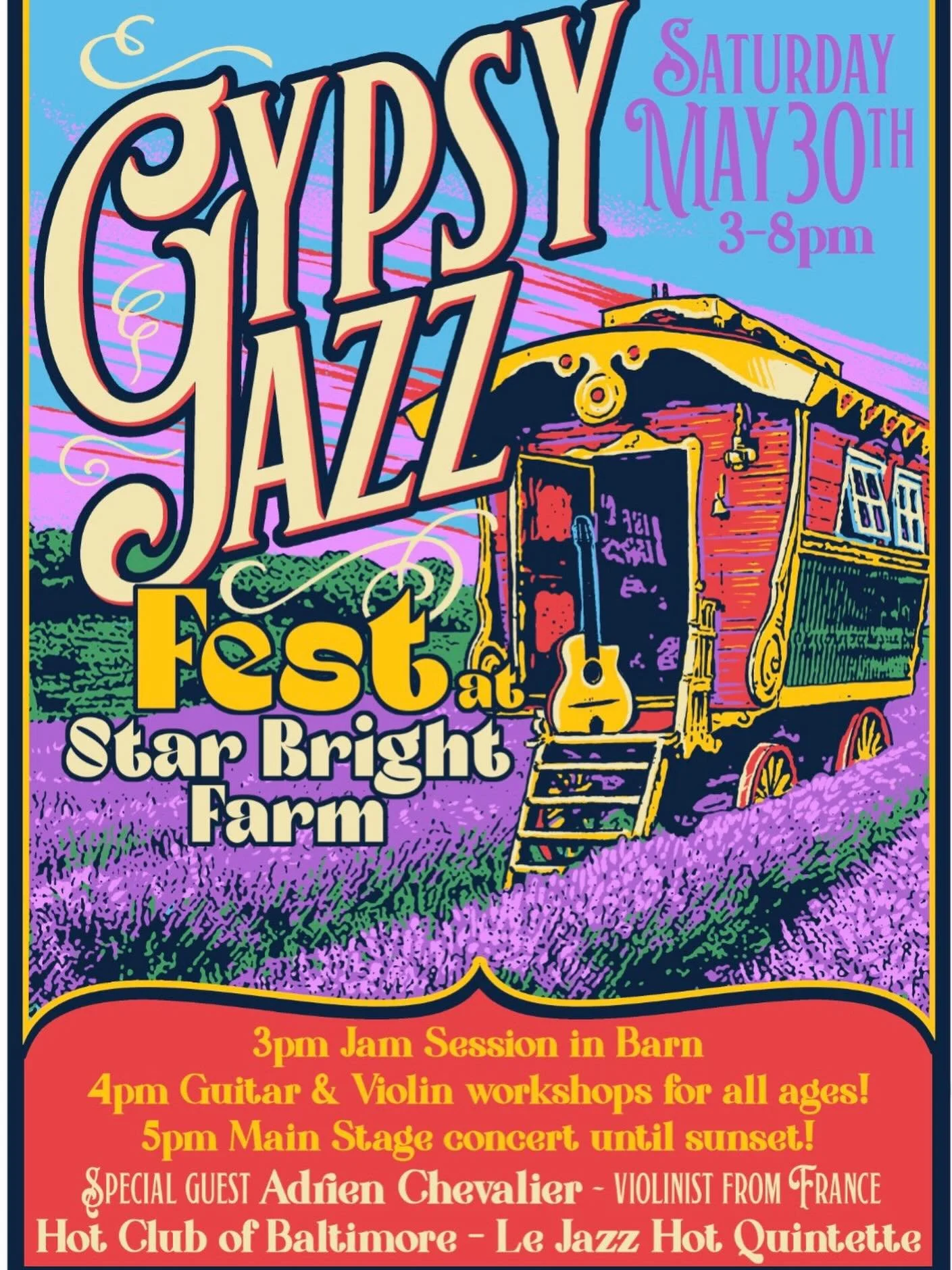 May 30th! French violinist Adrien Chevalier is coming to Baltimore County to perform with Hot Club of Baltimore at our annual @gypsyjazzfest !!! Saturday May 30th @starbrightfarm 
Also featured: Alexis Tantau, Michael Joseph Harris, Kris Belgica, Bla