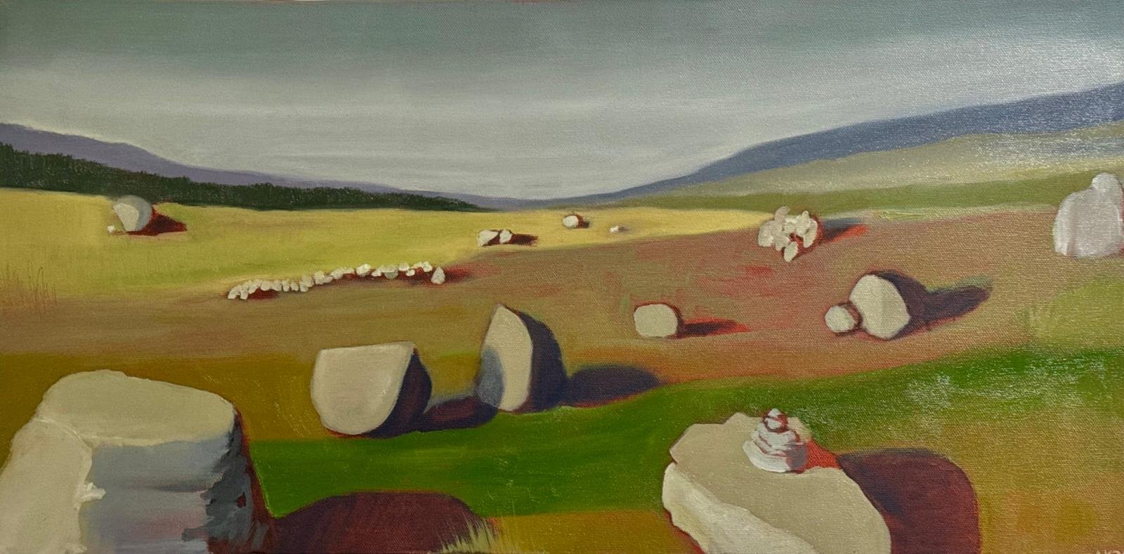 Erratic Projectiles , 2024 Oil on canvas 24 x 12 in Sold
