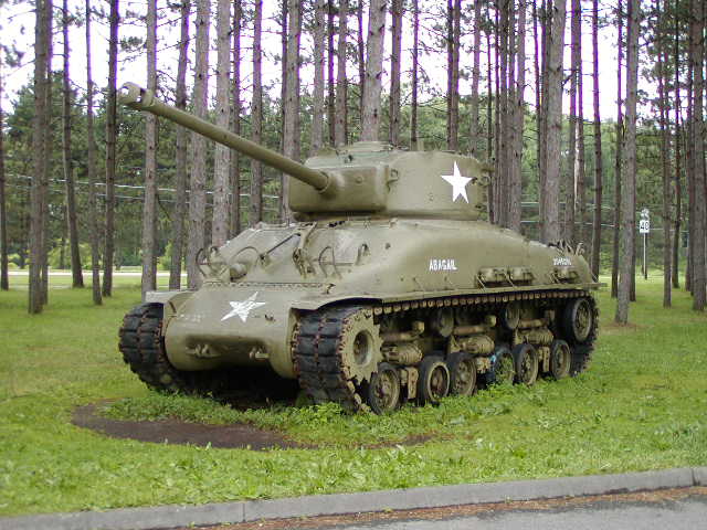M4A1(76)W Sherman Tank: Nearly 50,000 M4 Sherman Tanks saw service in all theaters of World War II and Korea. They served as the main battle tank of the United States Army and Marine Corps. Pennsylvania foundries in Coraopolis, Eddystone, Lebanon, Sharon, Bernham, and Pittsburgh all produced Sherman tank parts during the war. Union Steel Castings, Pittsburgh, made the turret of this tank. This later version of the Sherman tank never saw action in World War II. Its placement here honors the 707th Tank Battalion. The 707th supported the Pennsylvania 28th Infantry Division during brutal fighting in the Huertgen Forest in November 1944. 