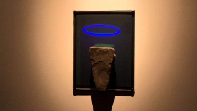 "San Pietrino!" Assemblage with hologram and ancient roman stone