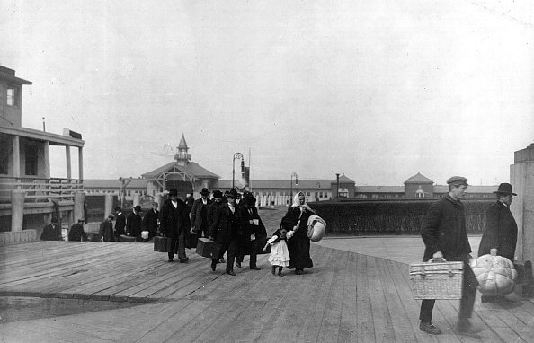 Historic scene of immigrant arrivals in the United States