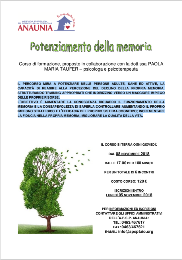 Corso: potenziamento della memoria