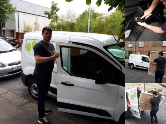 Here's me on my most recent canvas buying expedition in the GoCar van.