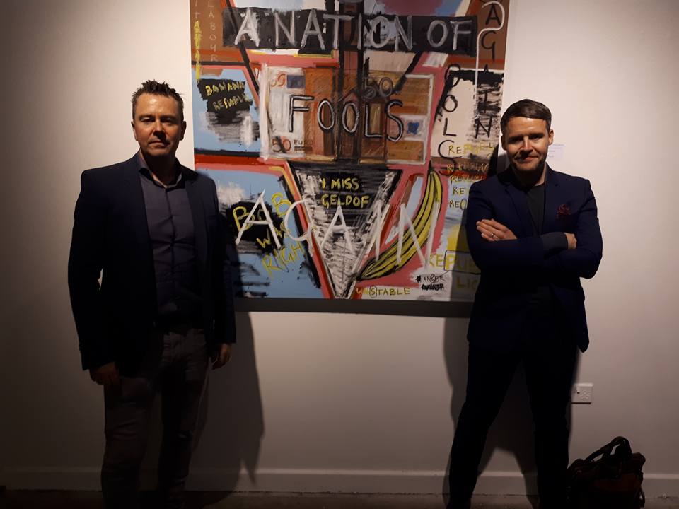 Barry Kane &amp; Declan O'Donnell of ODKM Architects at the Pigsy solo art exhibition in Fumbally Exchange, Dublin 