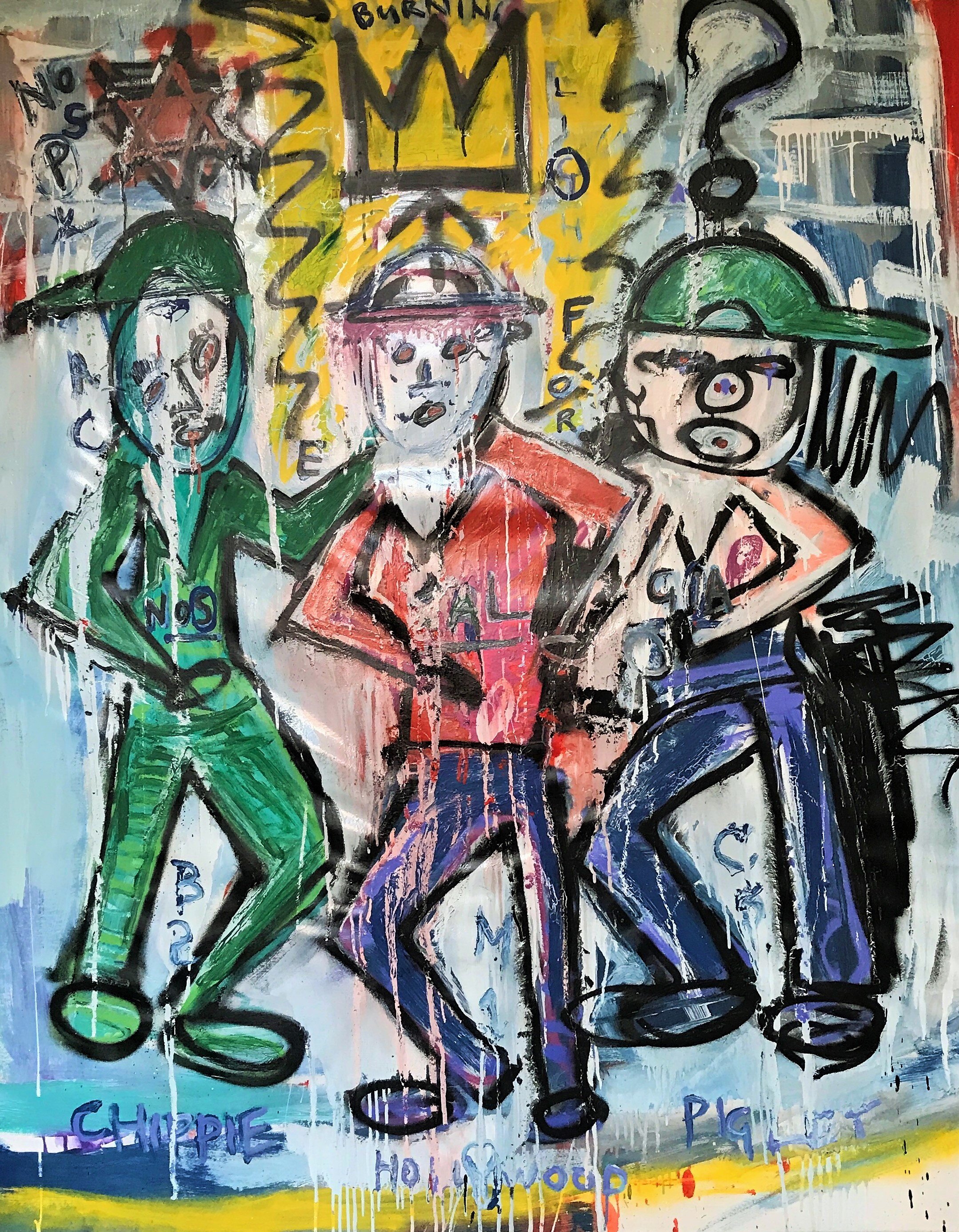 "No Space For Nostalgia" a painting about childhood by Irish artist featuring his 2 childhood friends including the "superstar" footballer wearing the crown in the centre of the painting (Copy) (Copy)