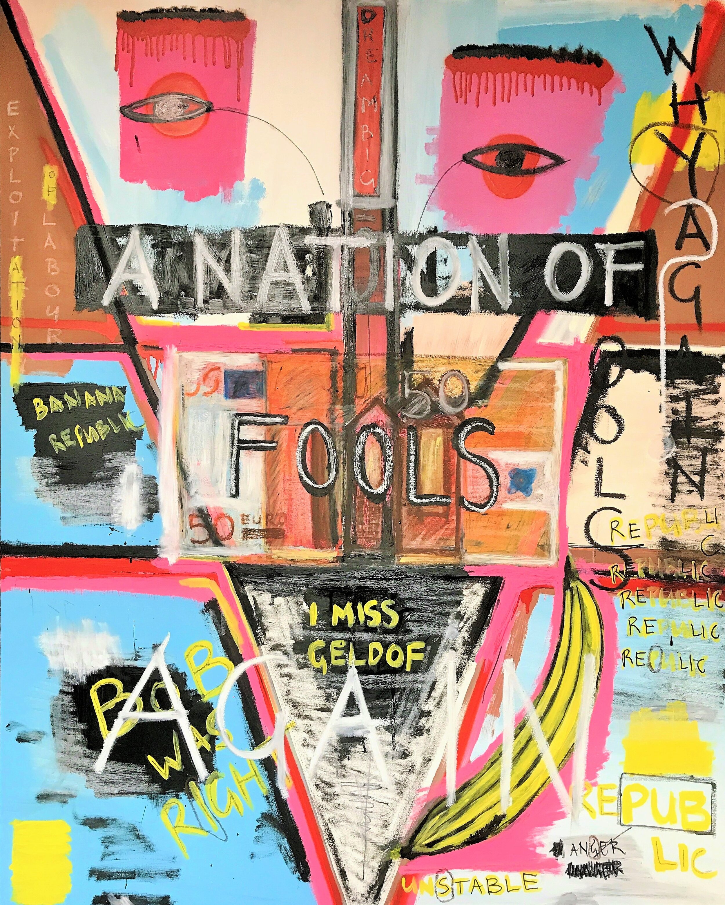 "A Nation of Fools" art by Irish artist PIGSY, neo-expressionist painting sold and in private art collection in Dublin, Ireland (Copy) (Copy) (Copy)