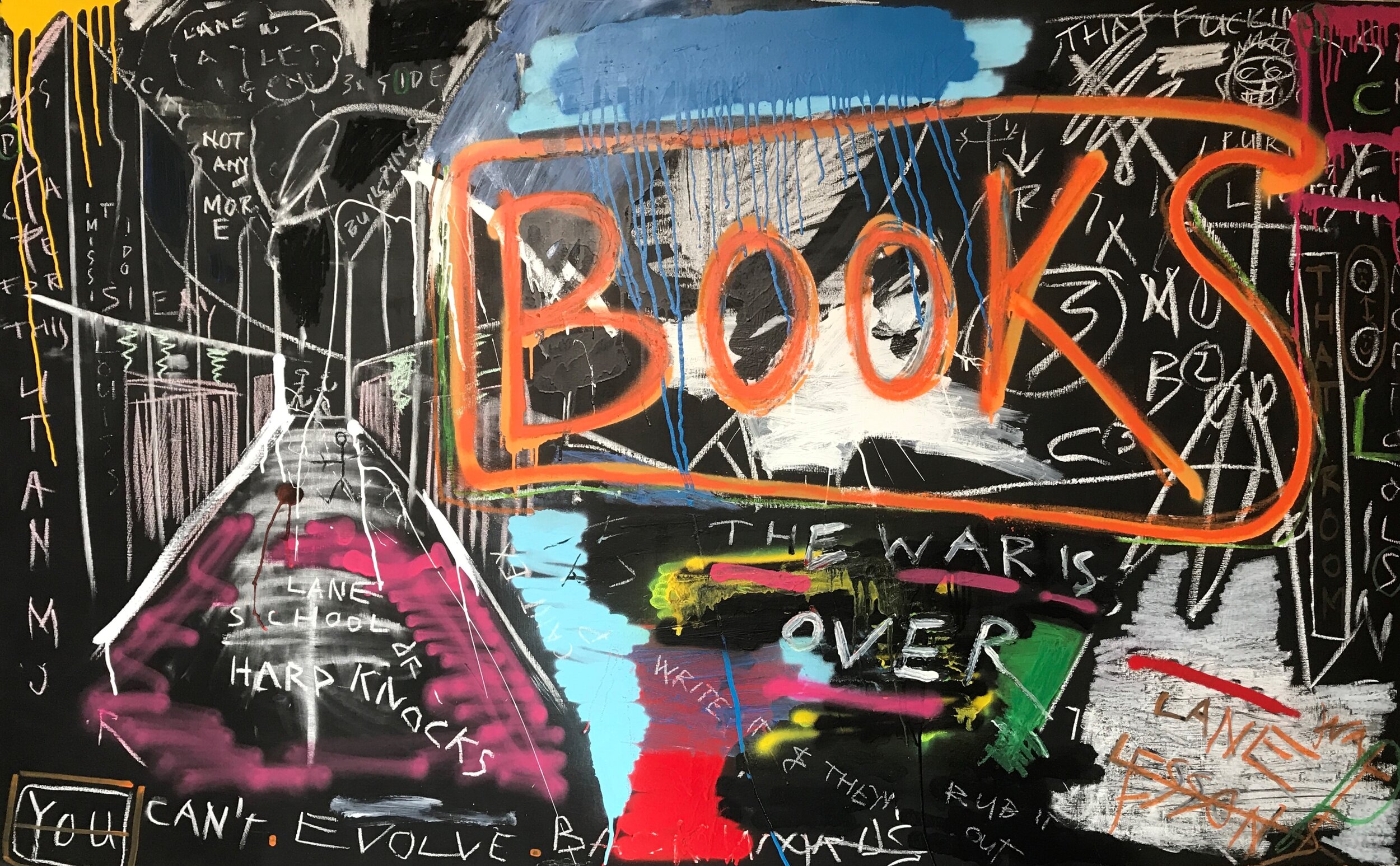 "School of Hard Knocks" an artwork created on a chalkboard by Irish artist PIGSY in his modern expressionist style (Copy) (Copy) (Copy)