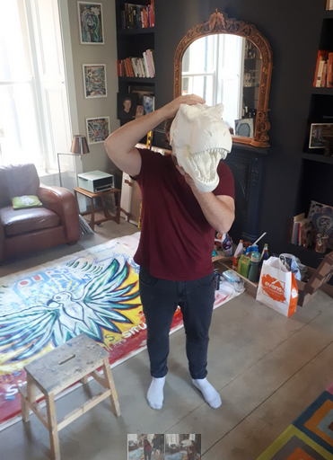 Dinosaur head to be painted by artist Pigsy