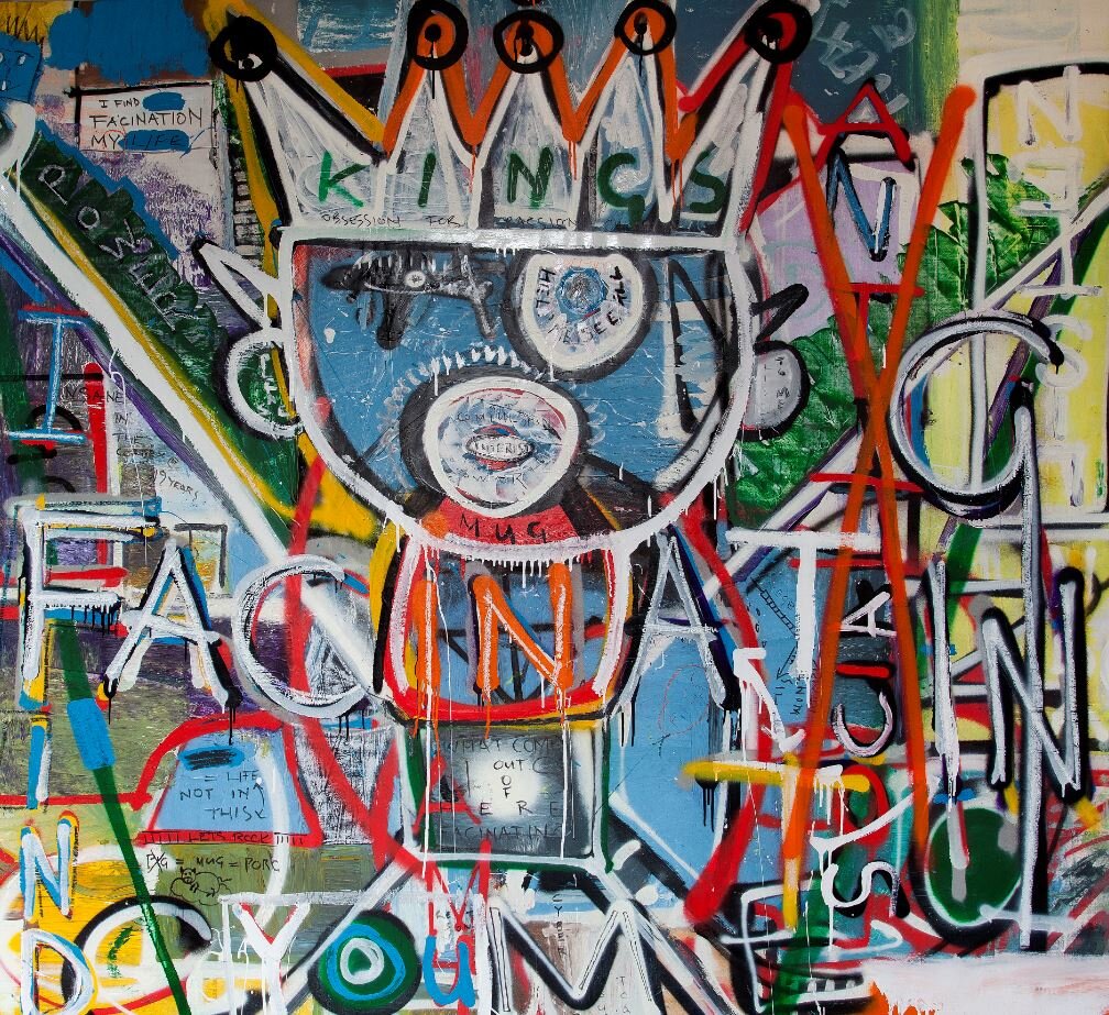 Hyper expressionist artwork in the style of Basquiat created by up and coming Irish artist PIGSY