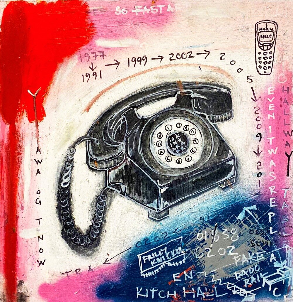 A call from the past art by Irish artist PIGSY, now sold and in private collection in Singapore (Copy) (Copy) (Copy)
