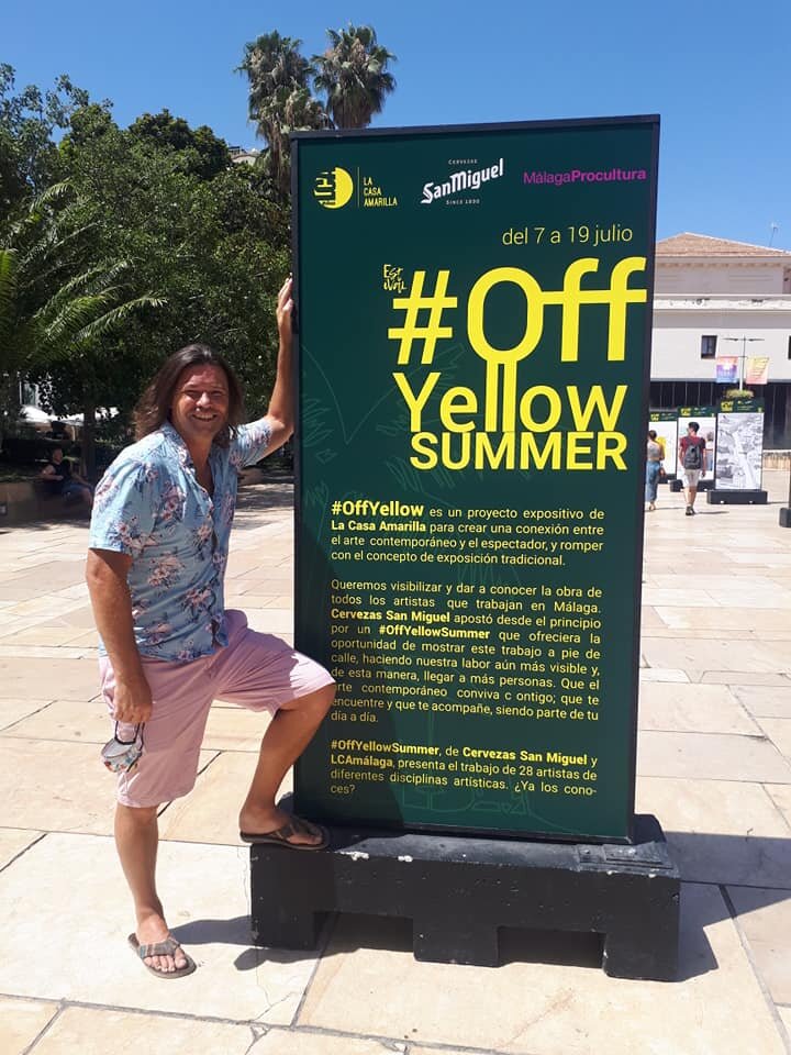 Off Yellow Summer Art Exhibition in Malaga Spain in front of Roman Alcazaba