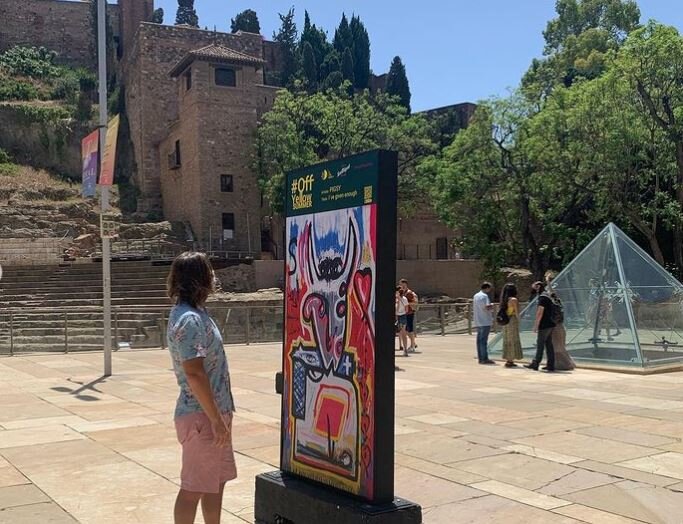 Malaga ruins with public art work commissioned by San Miguel Cerveza Espana