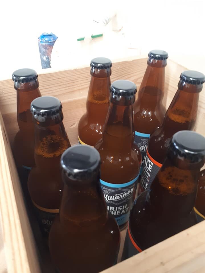 Wooden crate of nine bottles of Irish beer from Killarney, County Kerry in Ireland