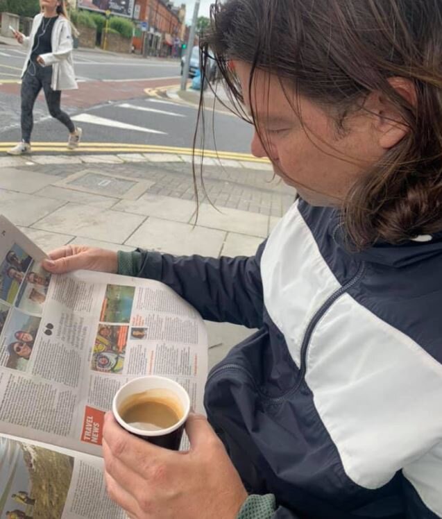 Reading a newspaper in Ranelagh - PIGSY's hometown and the hometown of artist Ciaran McCoy