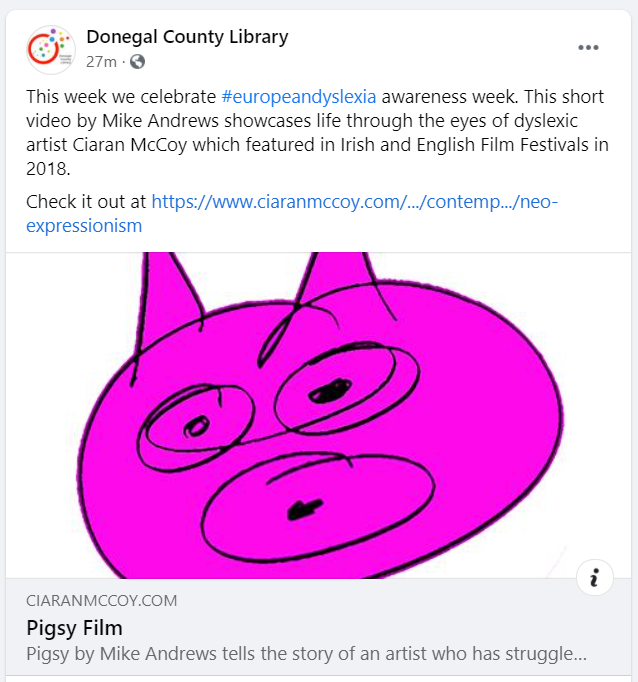Donegal County Library raises awareness of Dyslexia by sharing "PIGSY" film for European Dyslexia Awareness Week 