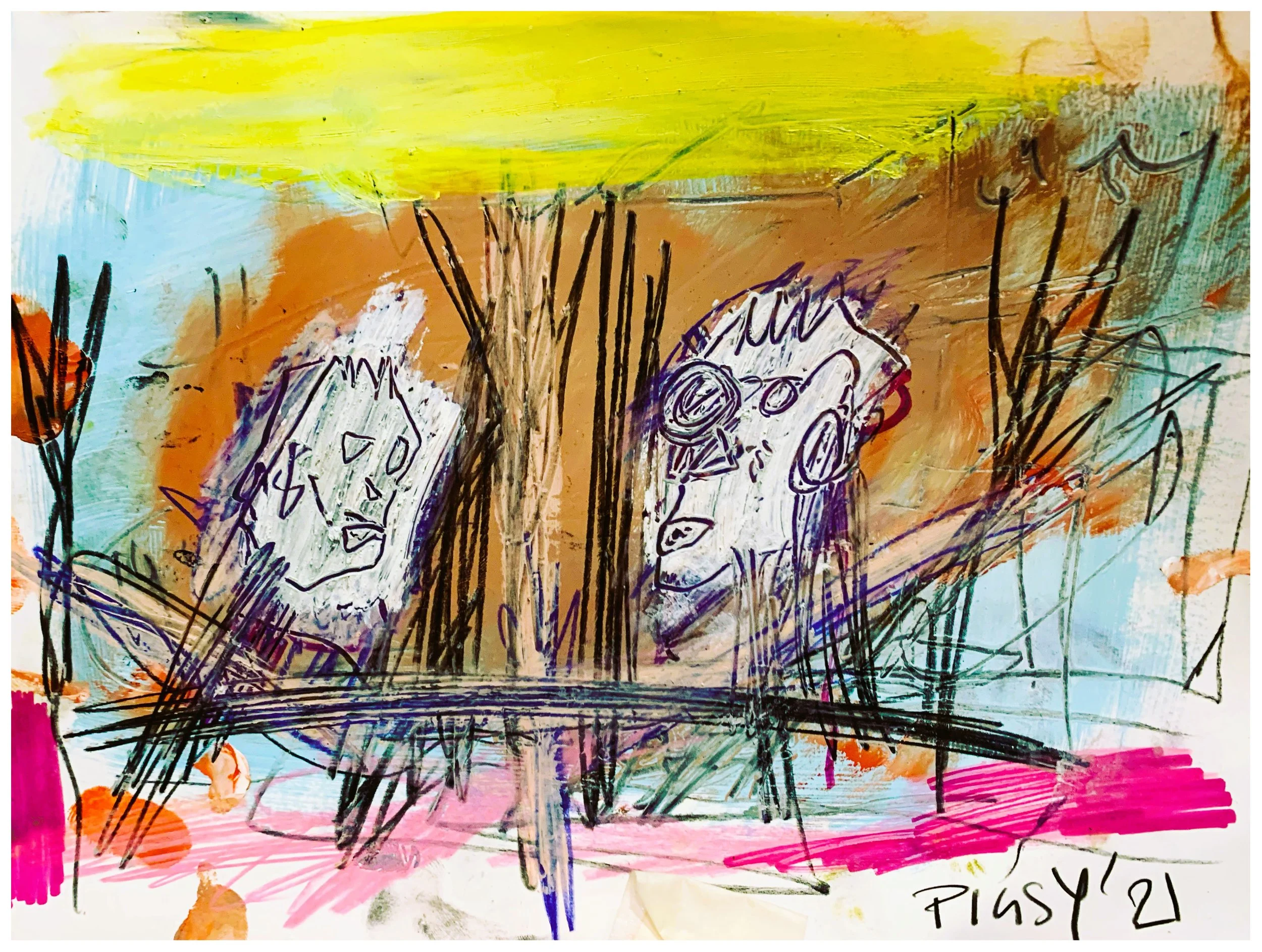 2 head in turmoil - A4 Mixed Media on Paper