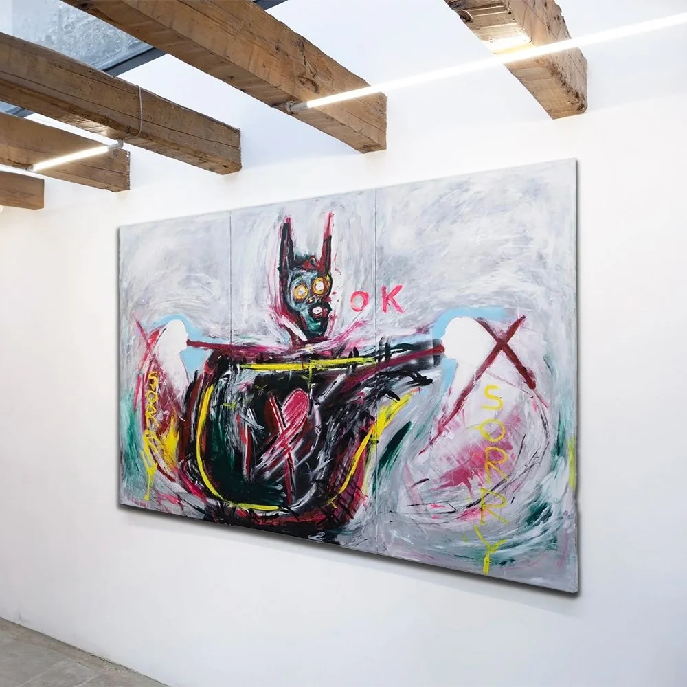 Sorry, OK - Triptych - 3 x 130 cm H x 60 cm W Mixed Media on Canvas on walls1.jpg
