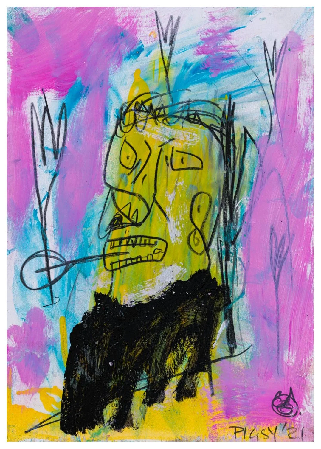 Head and Flower - A4 Mixed Media on Paper