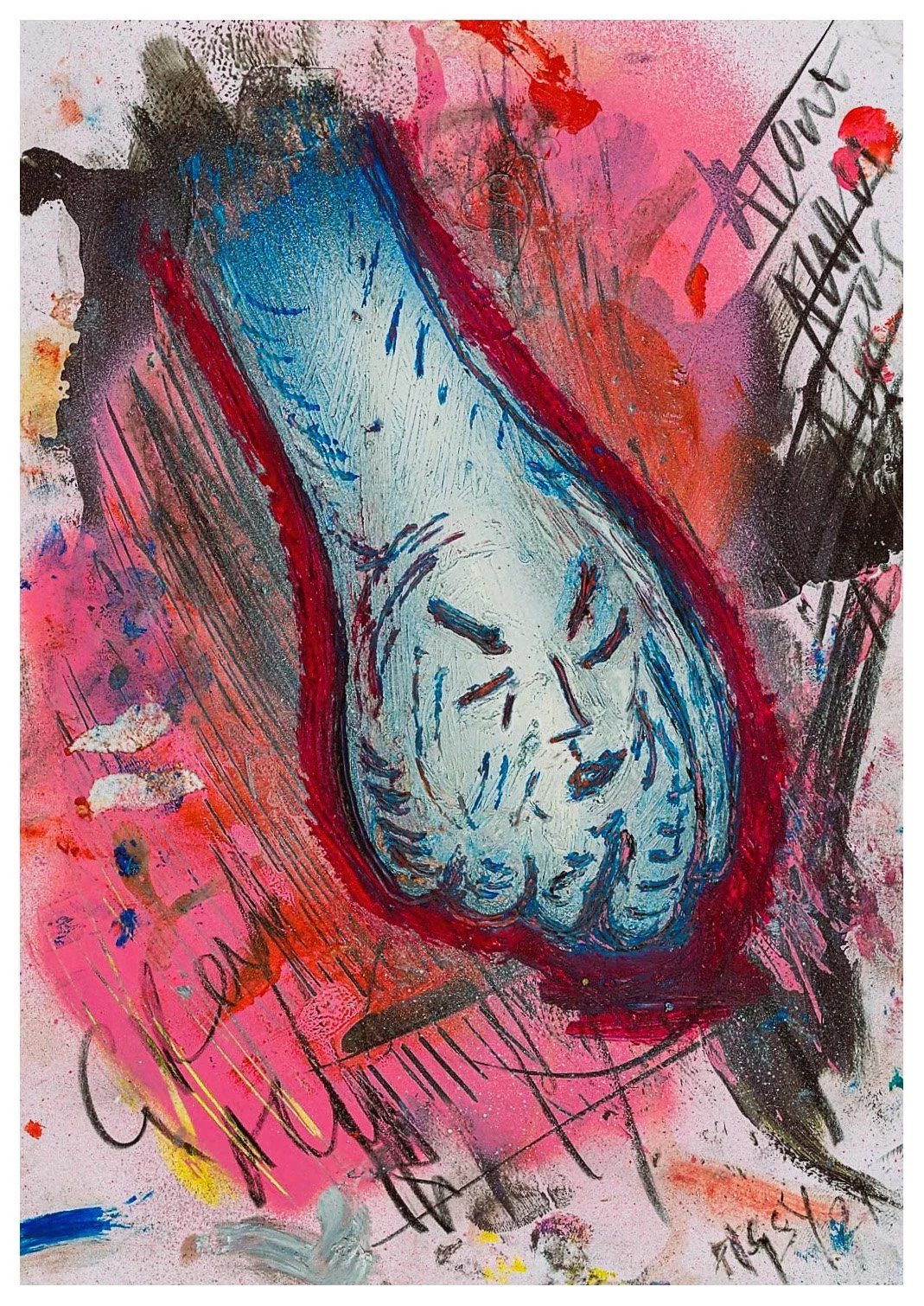 Red face hand - A4 Mixed Media on Paper