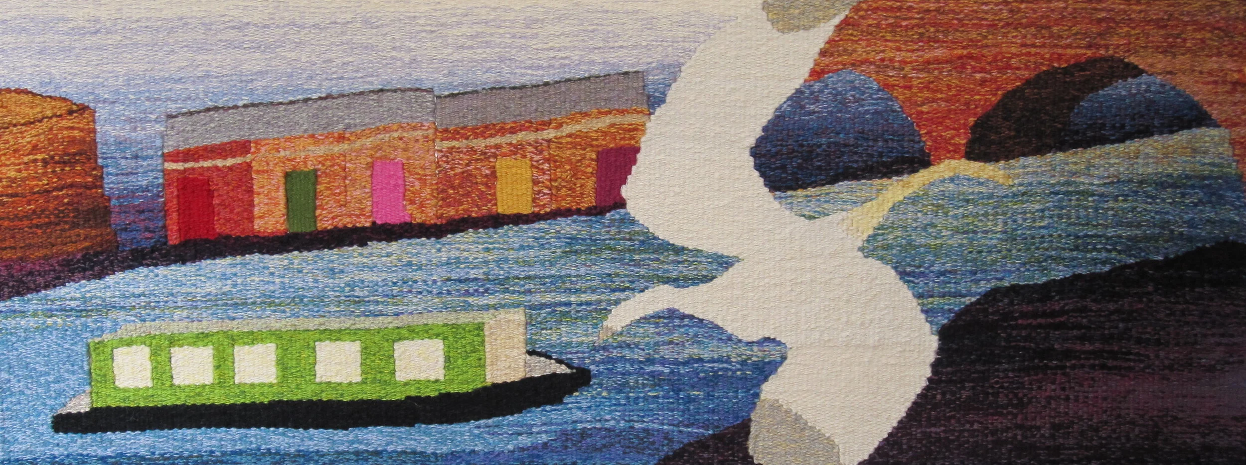 Two Rivers Tapestry The Big Weave inaugural tapestry. Design inspired by the work of Reading artist Peter Hay Big Weave Artists Caroline Marriott / Diane Wood Design Artist Elaine Callen When Summer 2009 Where Maiden Erlegh school / Alfred Sutton school / Henley Festival / Art in Action Who Weavers, artists, teachers / school children /public Numbers Over 600 Counties Berkshire and Oxfordshire