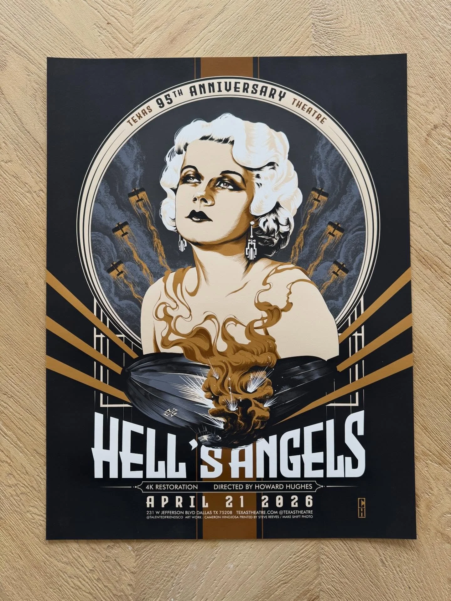 HELL&rsquo;S ANGELS 95th ANNIVERSARY POSTER
Screening tonite ! @texastheatre 
Hell&rsquo;s Angels directed by our patron saint HOWARD HUGHES, who spent years making the action film highlighted in Martin Scorsese&rsquo;s film THE AVIATOR. 95 years ago