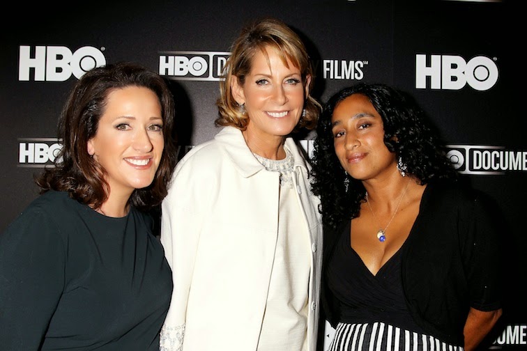 Pictured are Megan Fox Kelly , art advisor to The Estate of Robert De Niro Sr., Perri Peltz, the film's producer and co-director, and Geeta Gandbhir, co-director and editor, on the red carpet preceding the premiere at MoMA. 