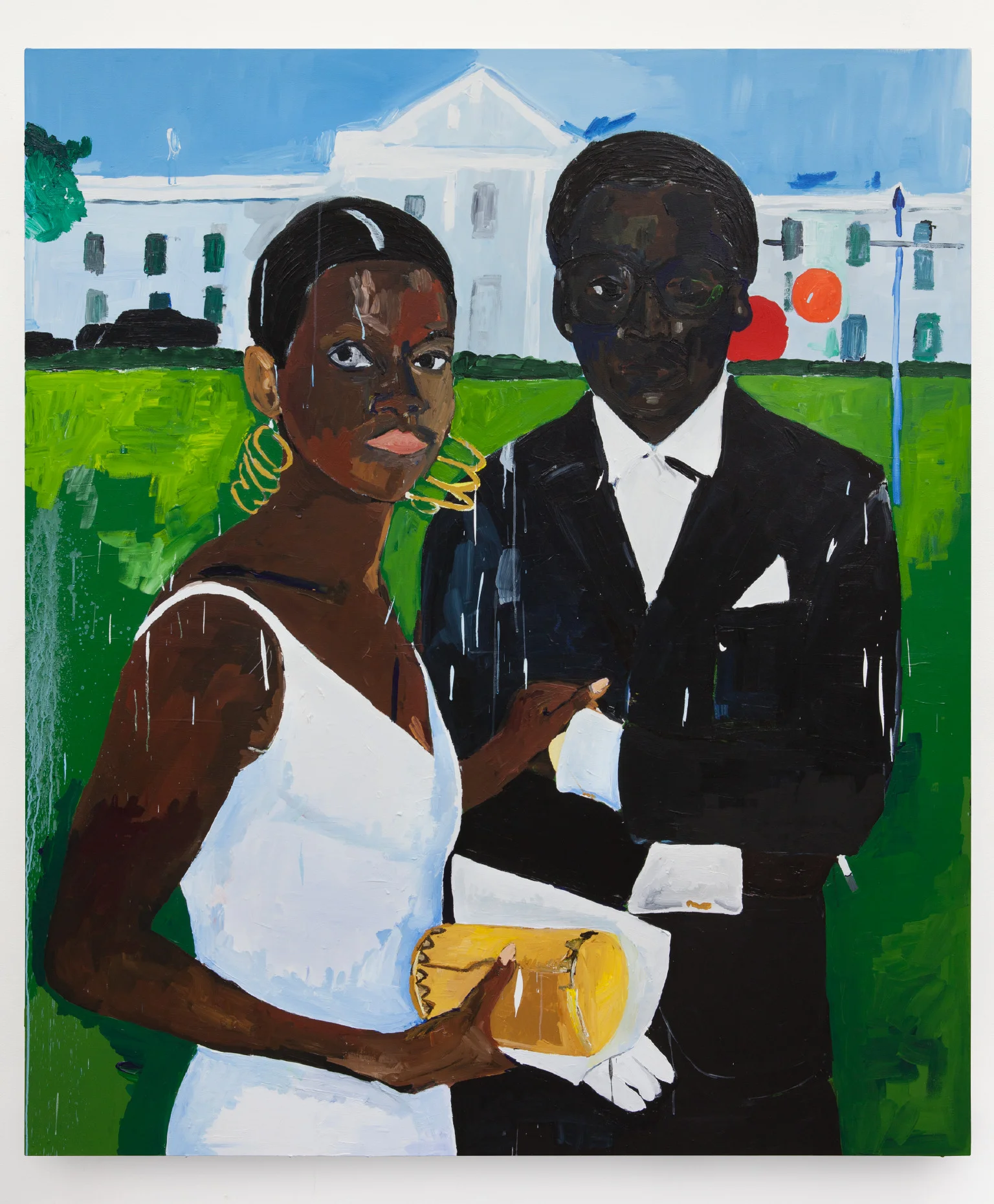Henry Taylor Cicely and Miles Visit the Obamas , 2017 , Acrylic on canvas , 84 x 72 inches (213.4 x 182.9 centimeters)© Henry Taylor, Courtesy of the artist and Blum & Poe, Los Angeles/New York/Tokyo