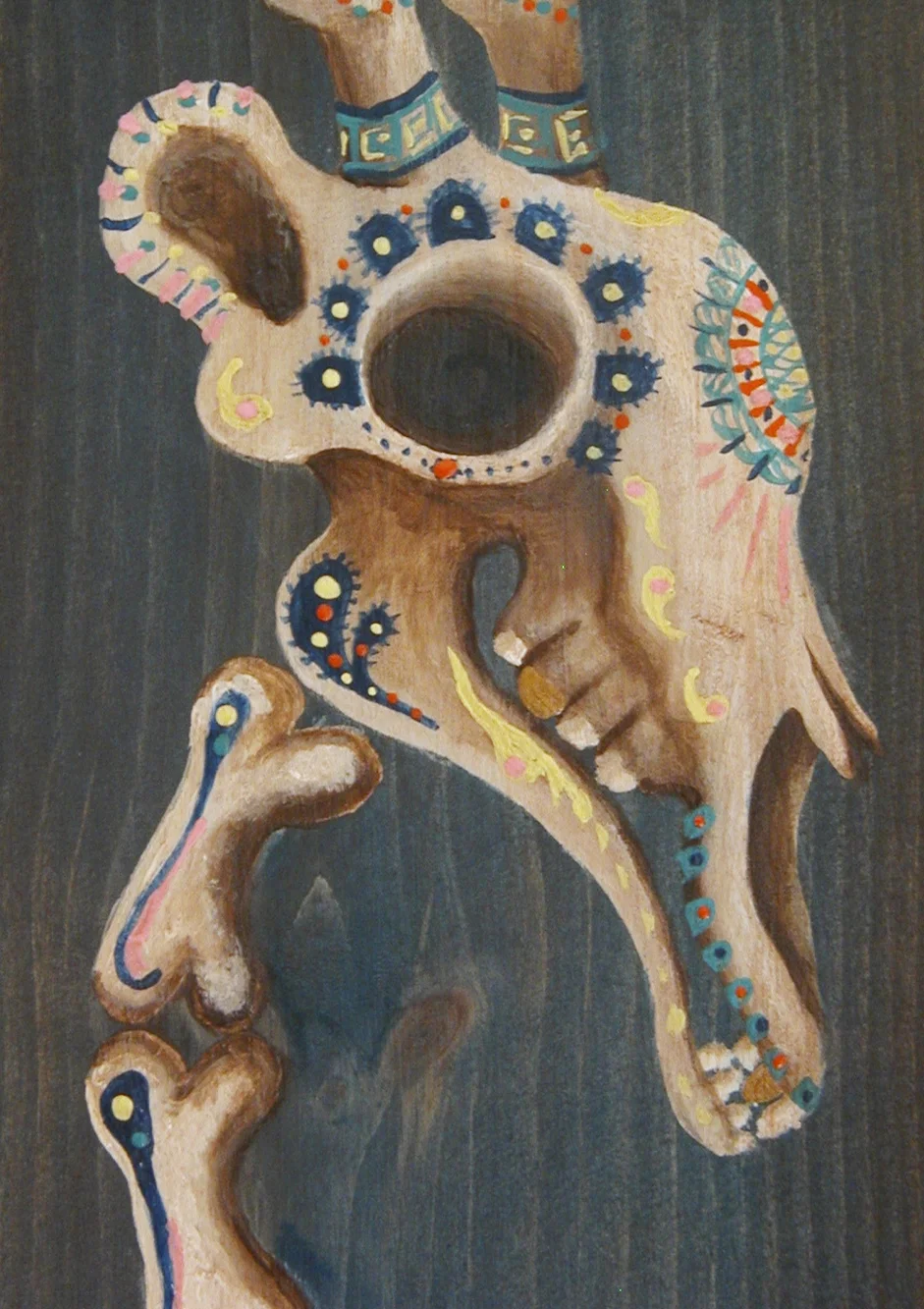 SEA GIRAFFE This sea giraffe skeleton was painted with acrylic on a pine wood panel in the dia de los muertos style.