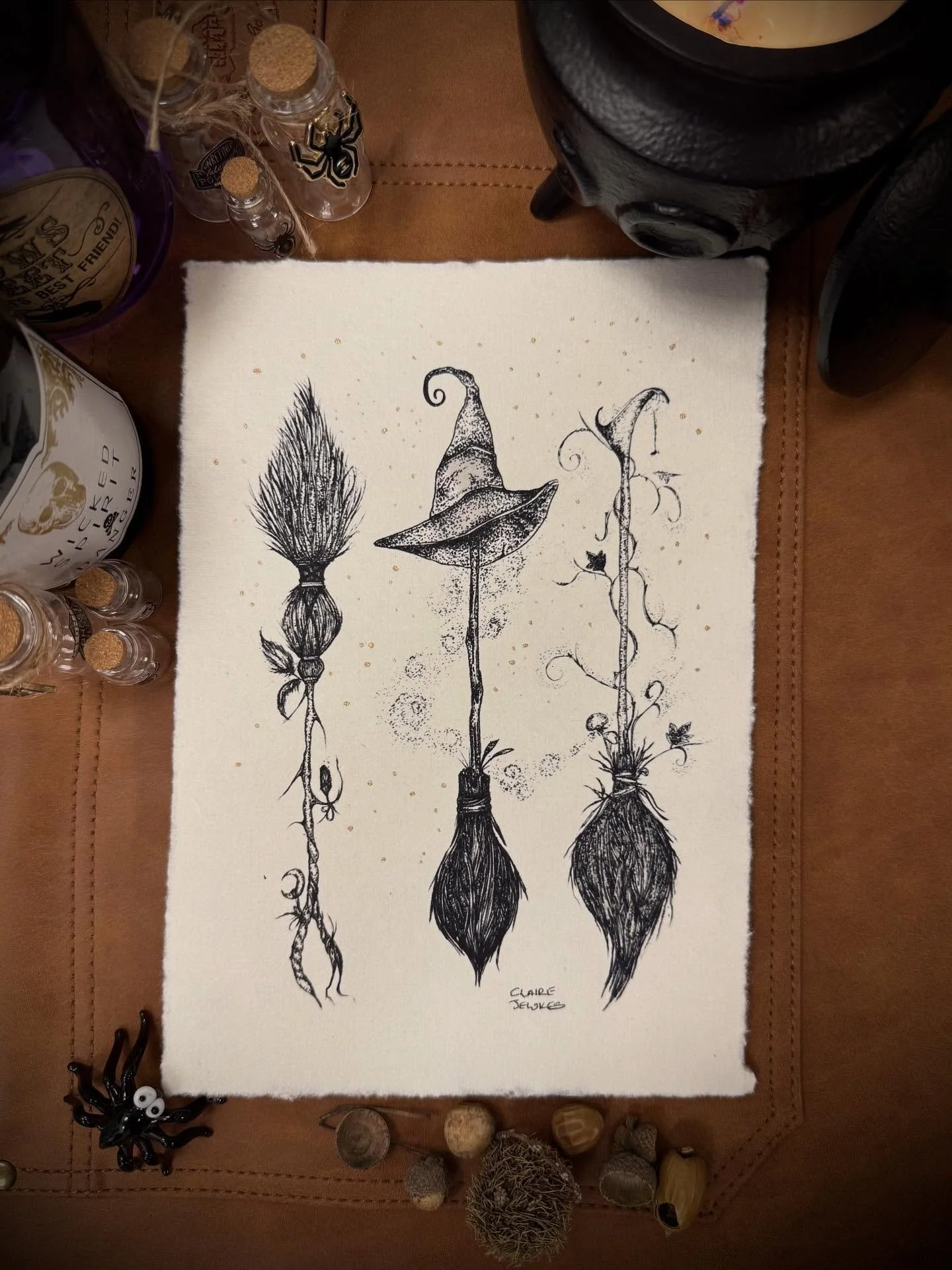 🍂 New prints for the turning season...
Drawn from ink and instinct, pressed onto handmade cotton paper, each one kissed with a little gold and autumn&rsquo;s quiet breath. 

✨Whimsical, witchy, and softly wild, 
these are my new A5 prints, ready to 