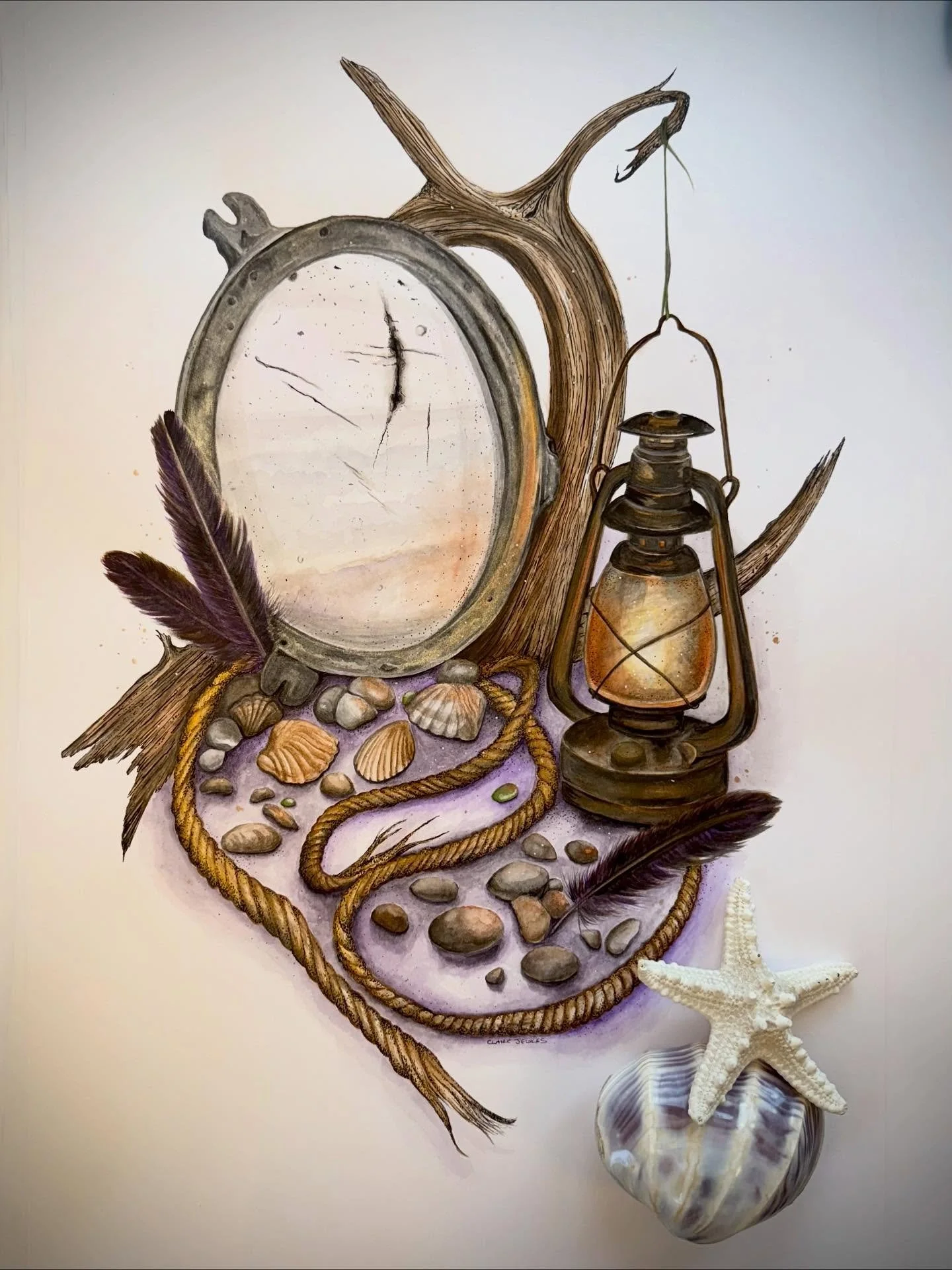 The last of my sea series, a beach altar built from memory, light, tide worn things.
Shells, feathers, golden rope, reflection&hellip; each piece a whisper of the shore, gathered at dusk, bound in salt and story. 🐚💜💀

From the dolphin to the seaho