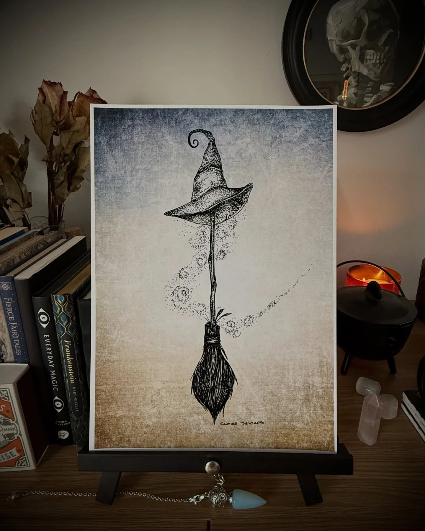 Art prints for kindred spirits ✨ 

A little magic for your cottage, decor for your crypt or whimsy for your fairy glen 🧚&zwj;♂️ 

Available at clairejewkes.com

#witchyart #whimsical #inkillustration #witchesbroom #magicalart