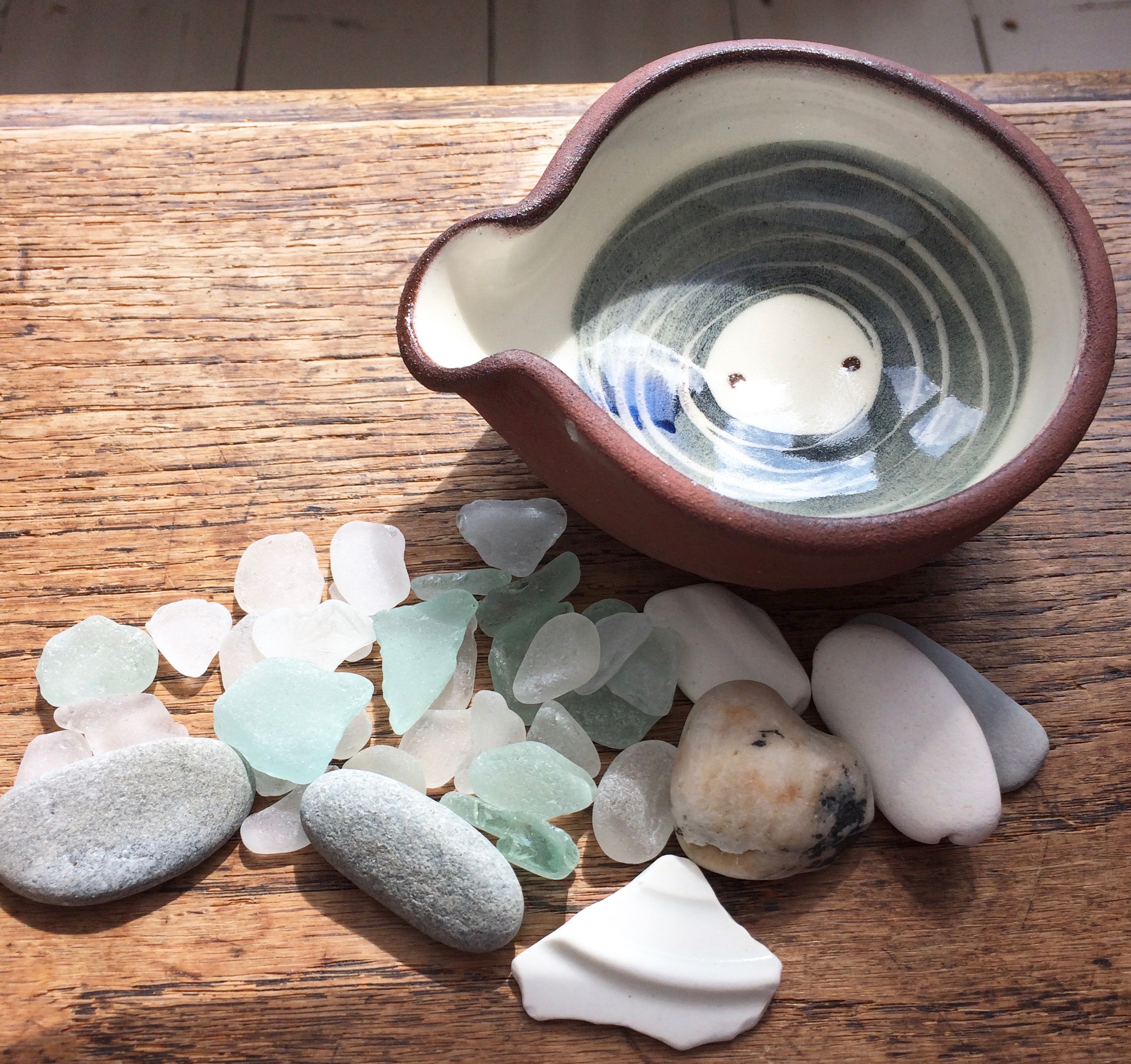 This year's little haul from the beaches of St Ives with sweet new pot bought from Fish Pye Pottery in Back Road East