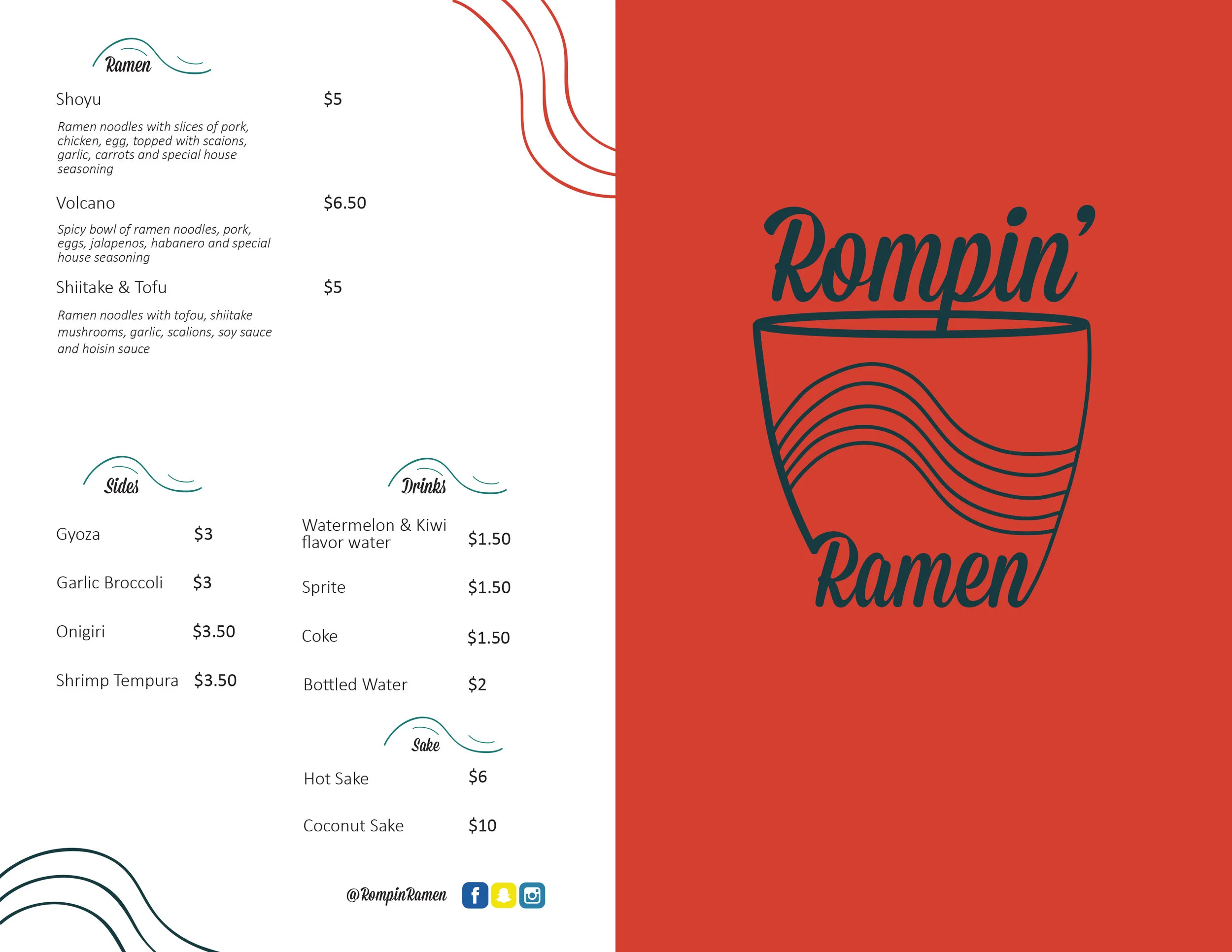 Menu Front and Back