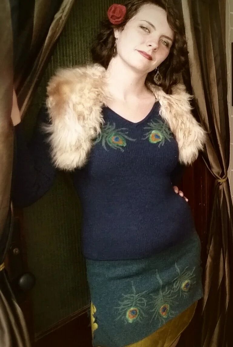 Upcycled Wool Sweater w/Needle Felt Design