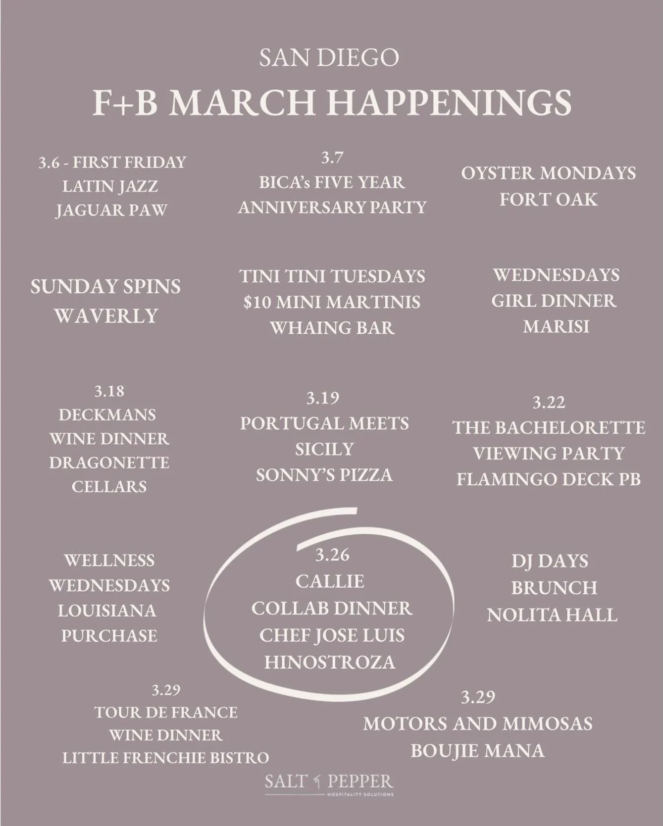 🗓️ Some F+B events this month in San Diego 🤩