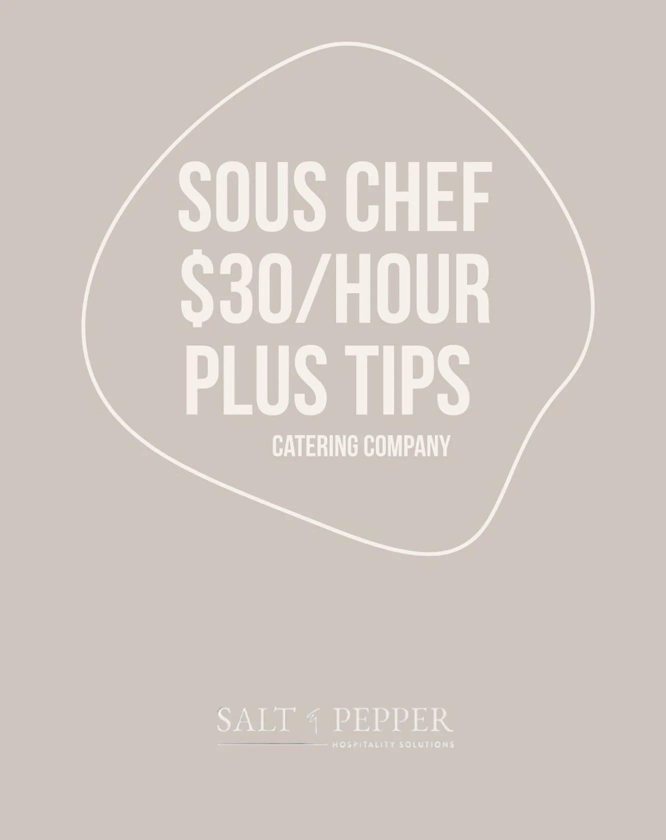 Upscale, organic driven catering company seeks Sous Chef. Email april@sandphospitality.com.