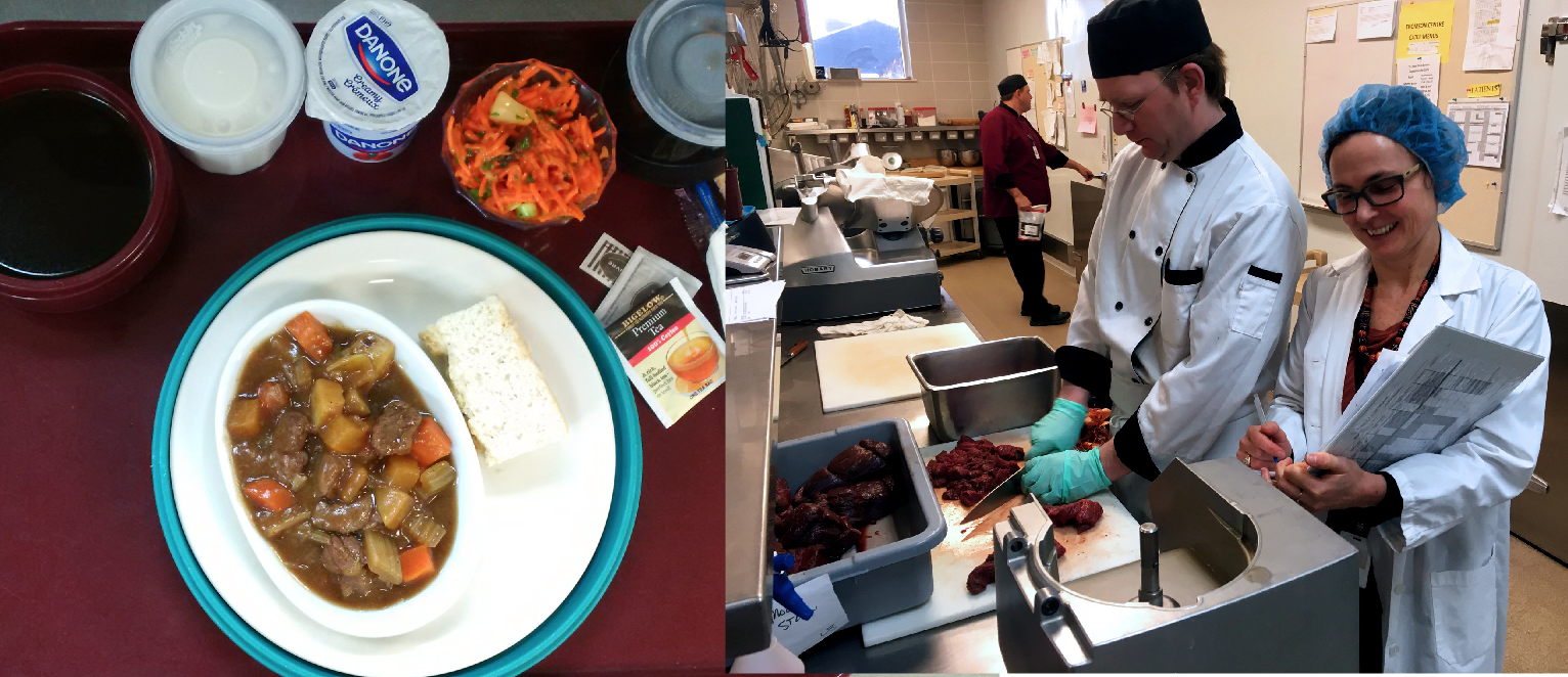 Serving traditional moose stew at the Yukon Hospital.