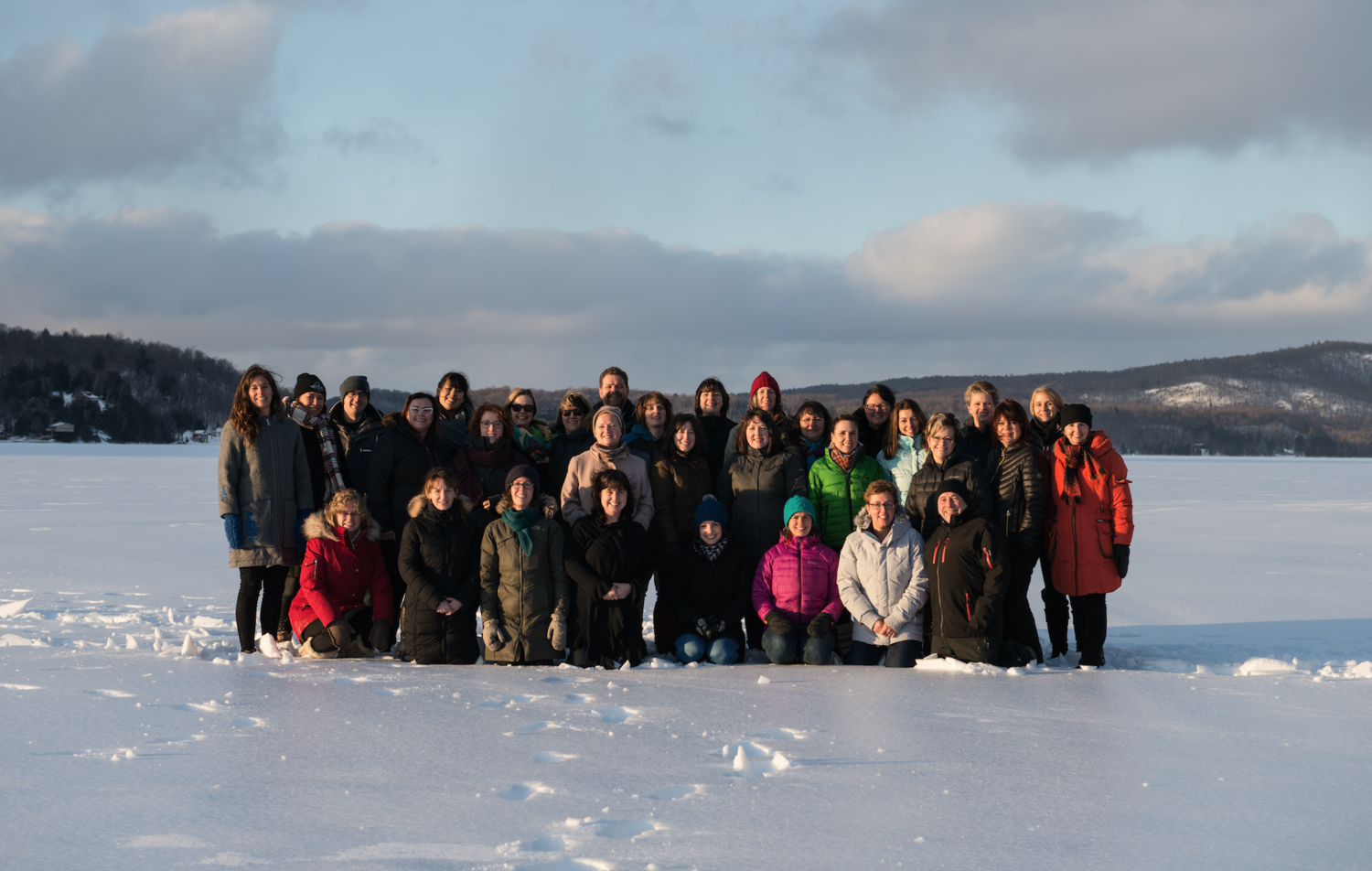 The Nourish innovators gather together for the first time at the first cohort retreat in frigid but beautiful CAMAC Quebec in February 2017.