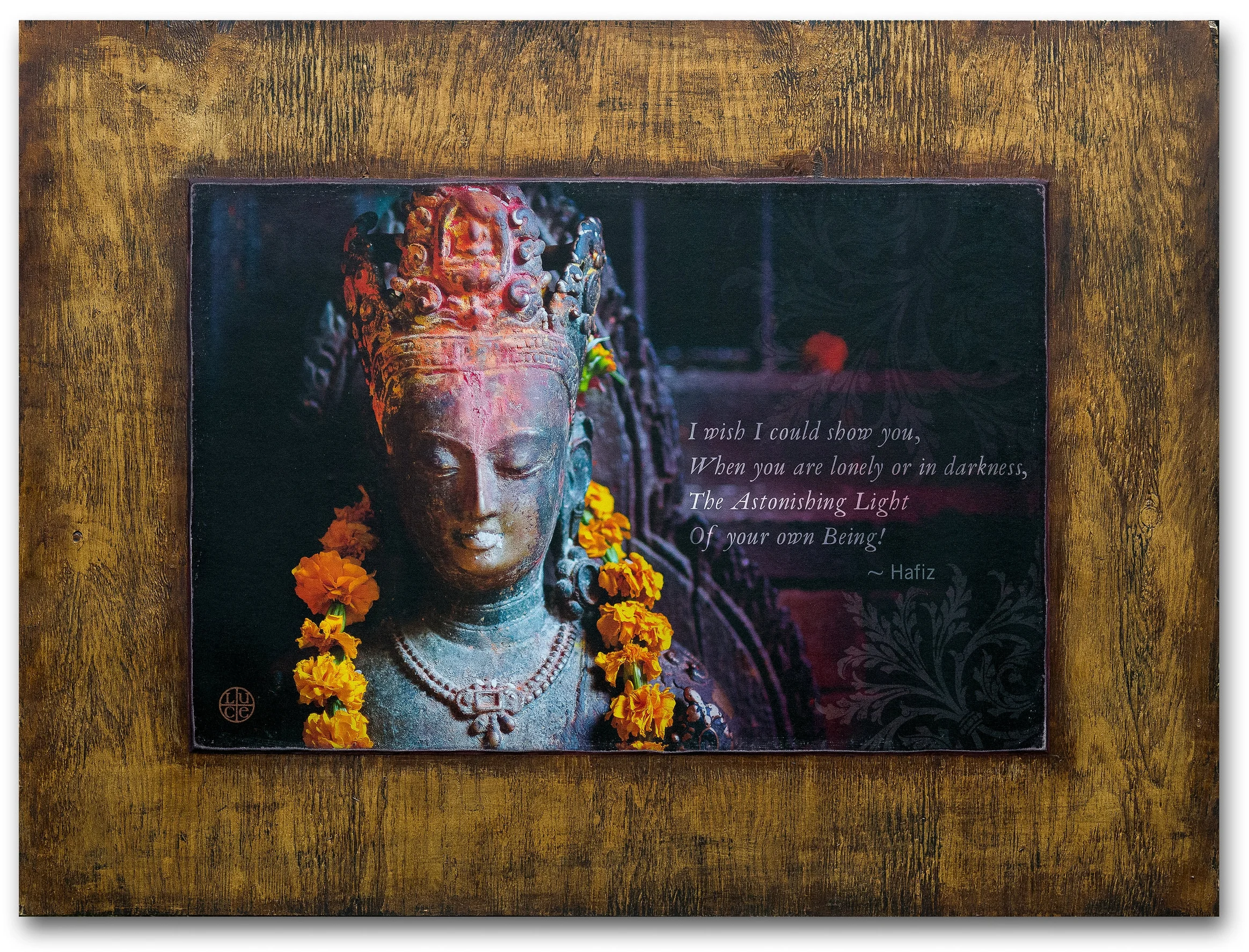 "The Astonishing light" by lubosh cech. Archival exhibition canvas print mounted on gilded wood panel. 36" x 48" x 2" 
