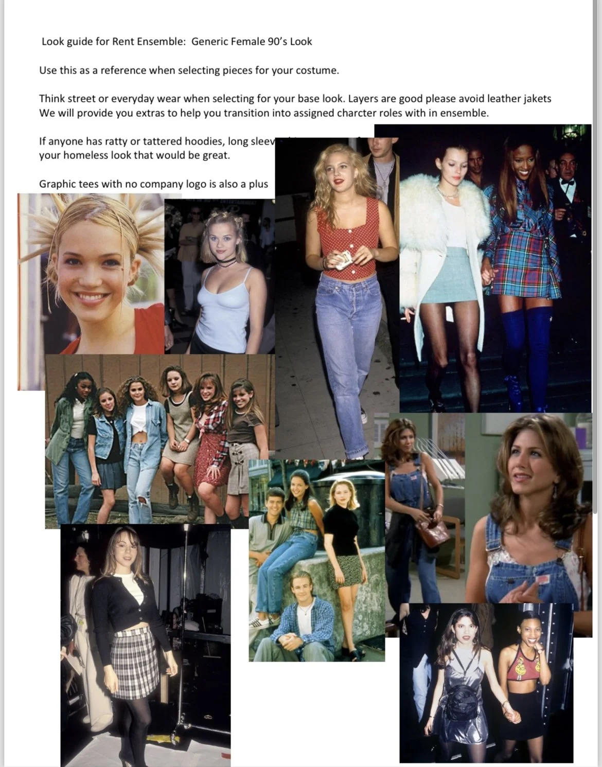 Collage of women and girls in 90s-inspired fashion, including casual outfits, skirts, jeans, and graphic t-shirts, with some images from social settings and fashion events.