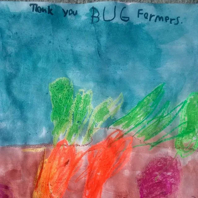 Best. Veggie. Art. Gift. Ever. 
Loads of gratitude to an awesome CSA member who left this for us during deliveries last week! 💙🙏✨
It's got a permanent home on our fridge. 
#beetart #carrotart #wearenotworthy #veggieart #blueskies #csafarm