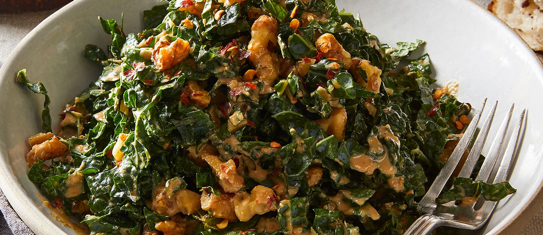 Lacinato Kale &amp; Thai Basil With Spicy Peanut (or Tahini) Dressing