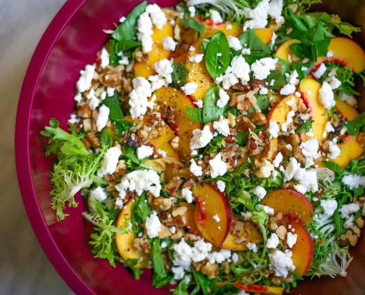 Peaches and Goat Cheese Salad with Curly Endive