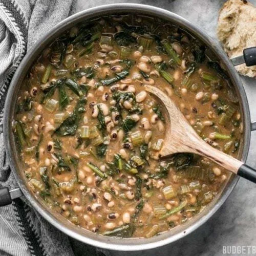 Slow Simmered Black Eye Peas and Turnip Greens