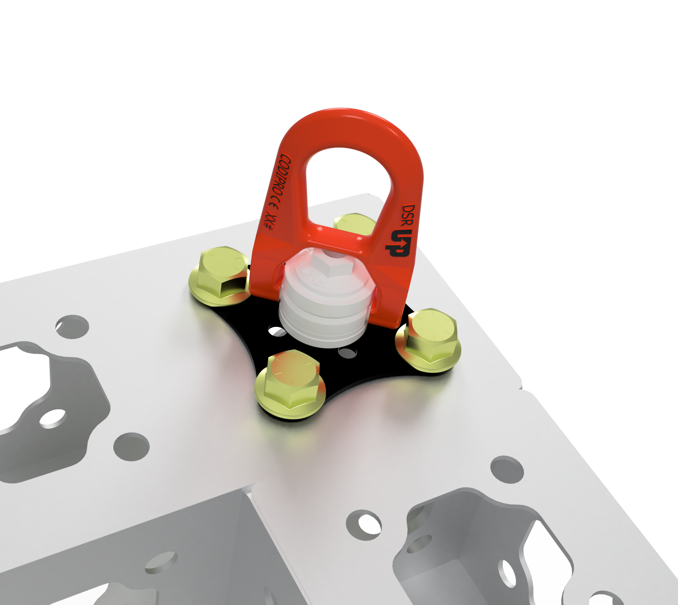 Codipro double swivel ring detail showing 360 degree rotation on 3"GRID hoist plate | Hudson Spider