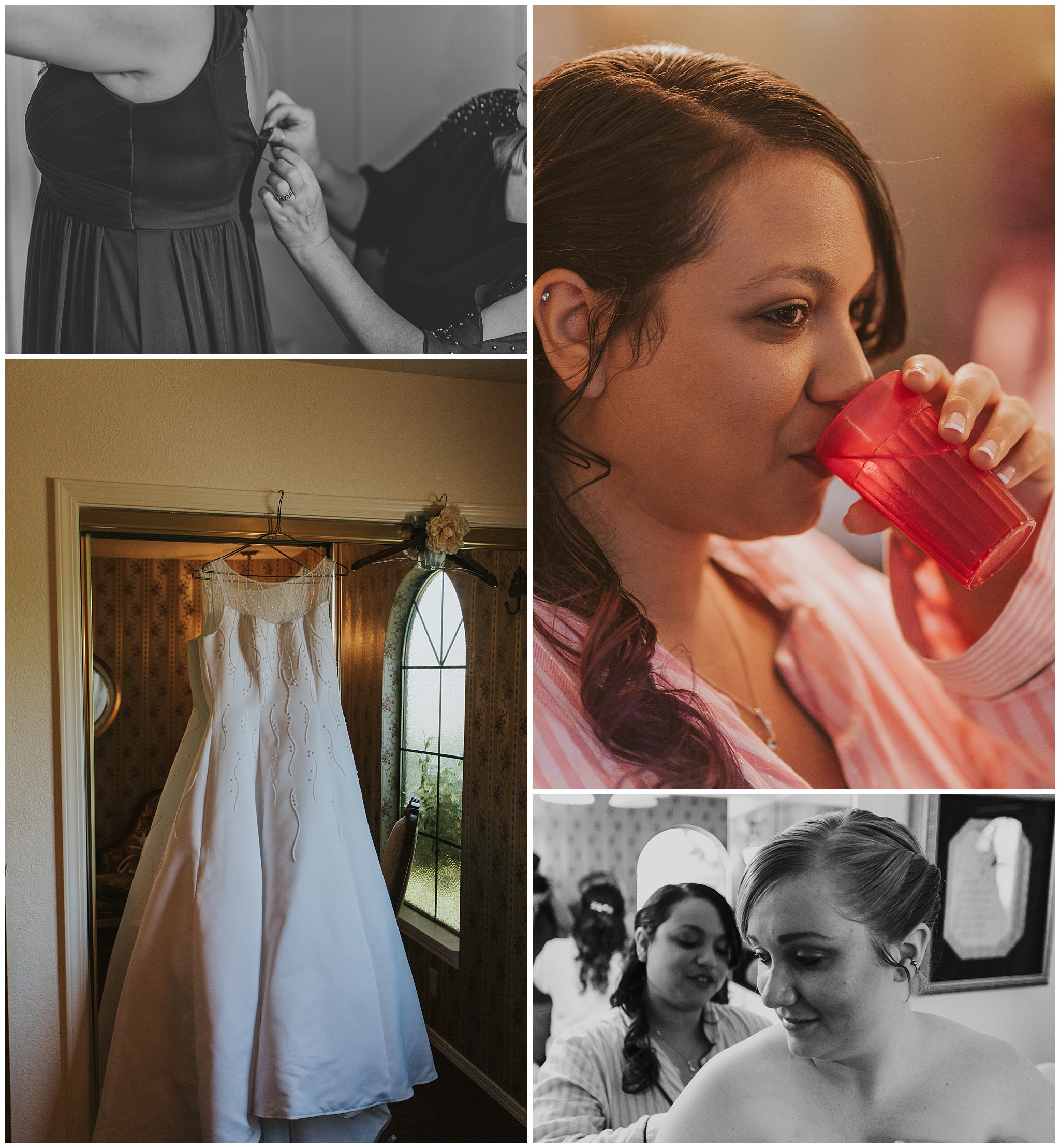 bride and bridesmaid getting ready for wedding