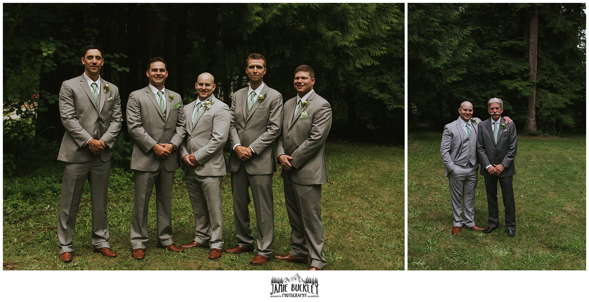 groomsmen and groom and father