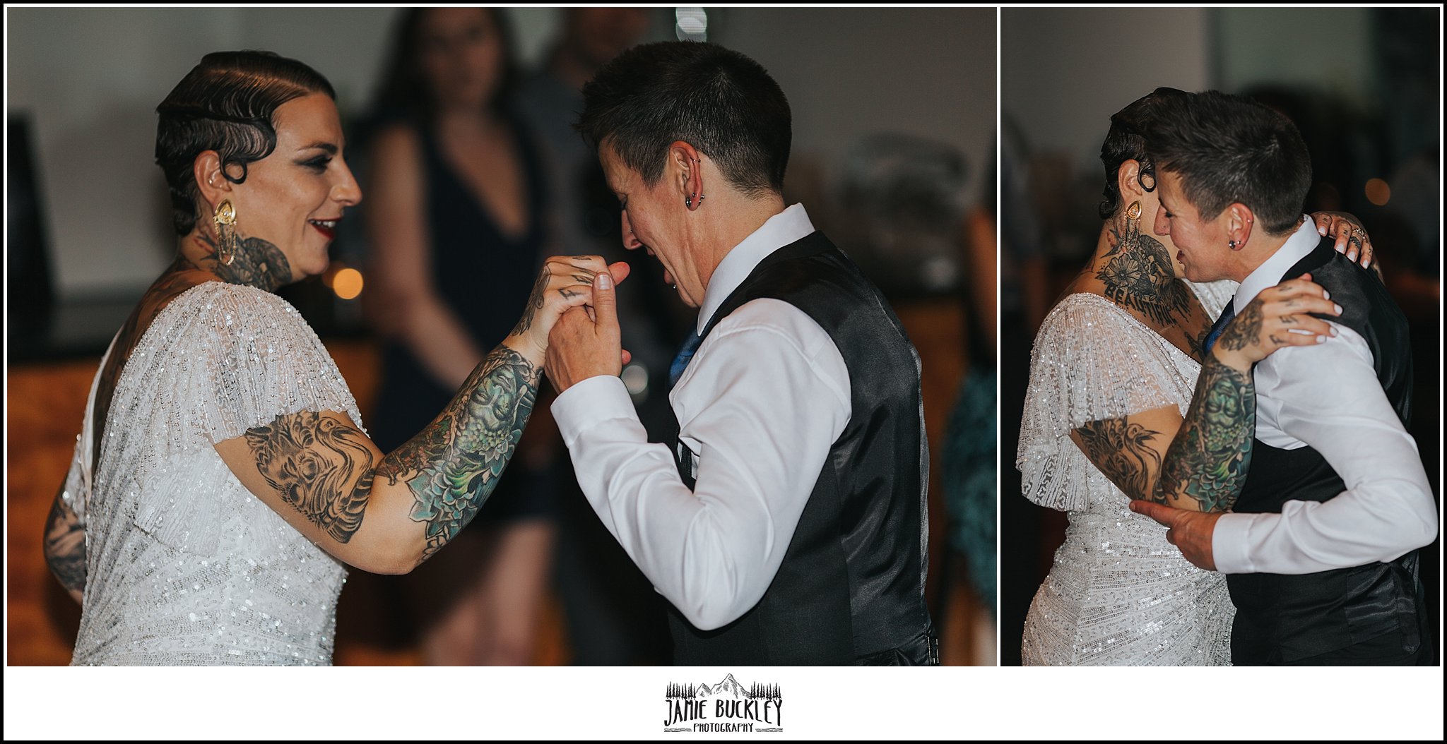 the brides sharing their first dance