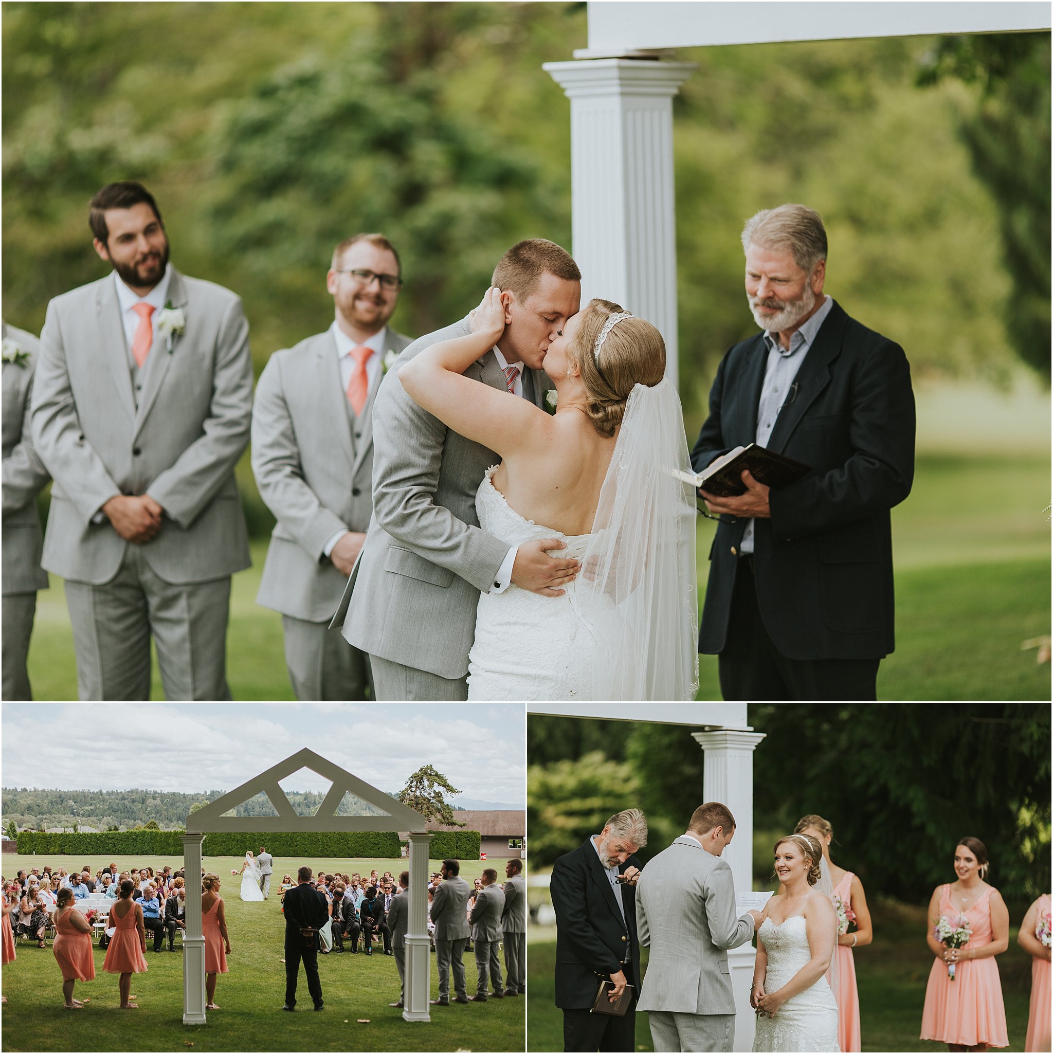 bride and groom kiss