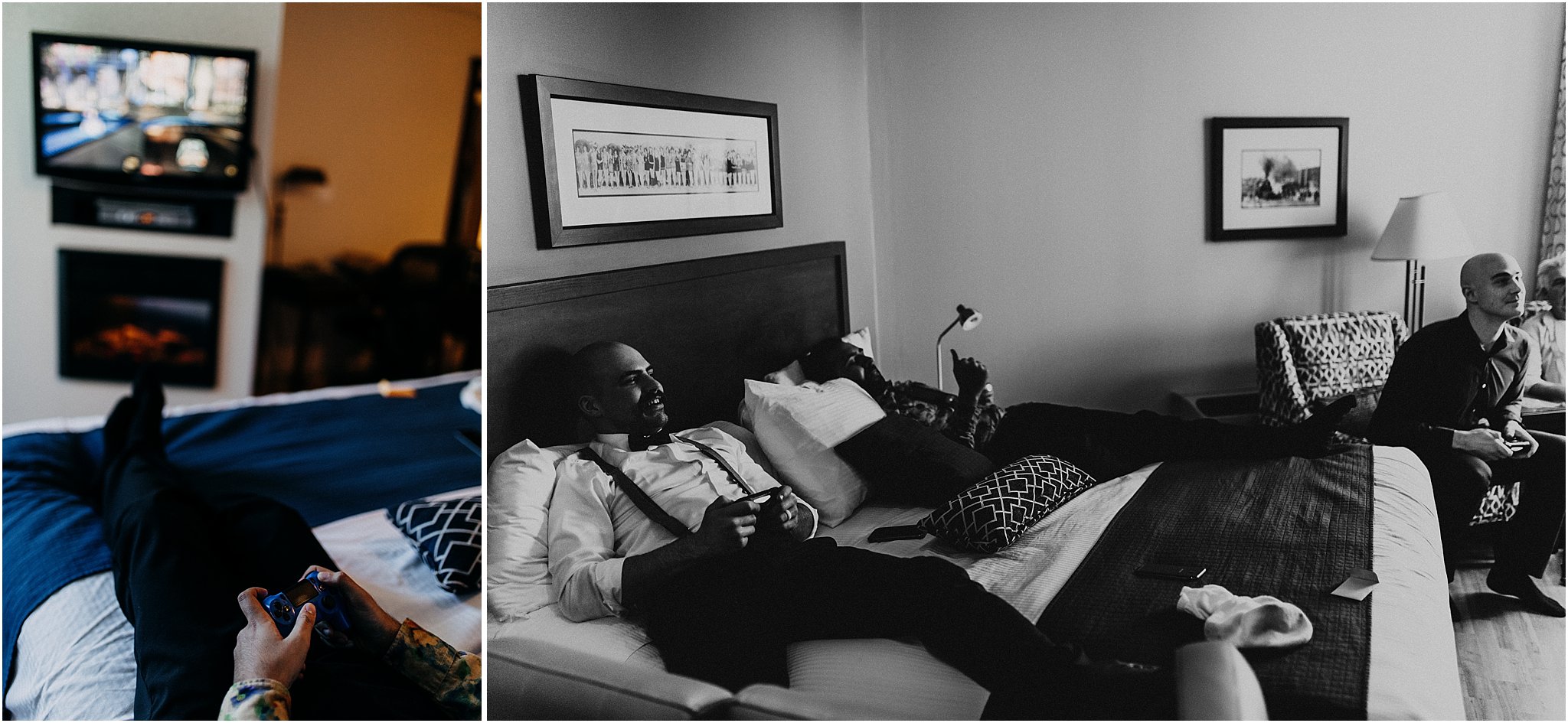 grooms and friends playing video games